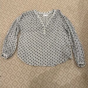 Velvet White and Blue Patterned Blouse